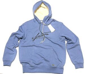 Mens Lacoste Signature Logo Hoodie Sweatshirt Crocodile Heather Blue 5 (L) $155